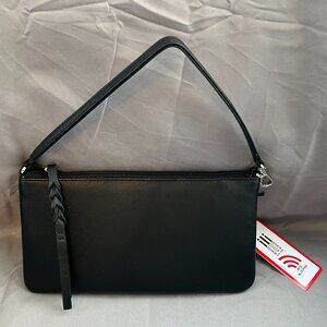 Black Leather RFID Convertible Baguette Wristlet, Travel, ili new york, NWT
